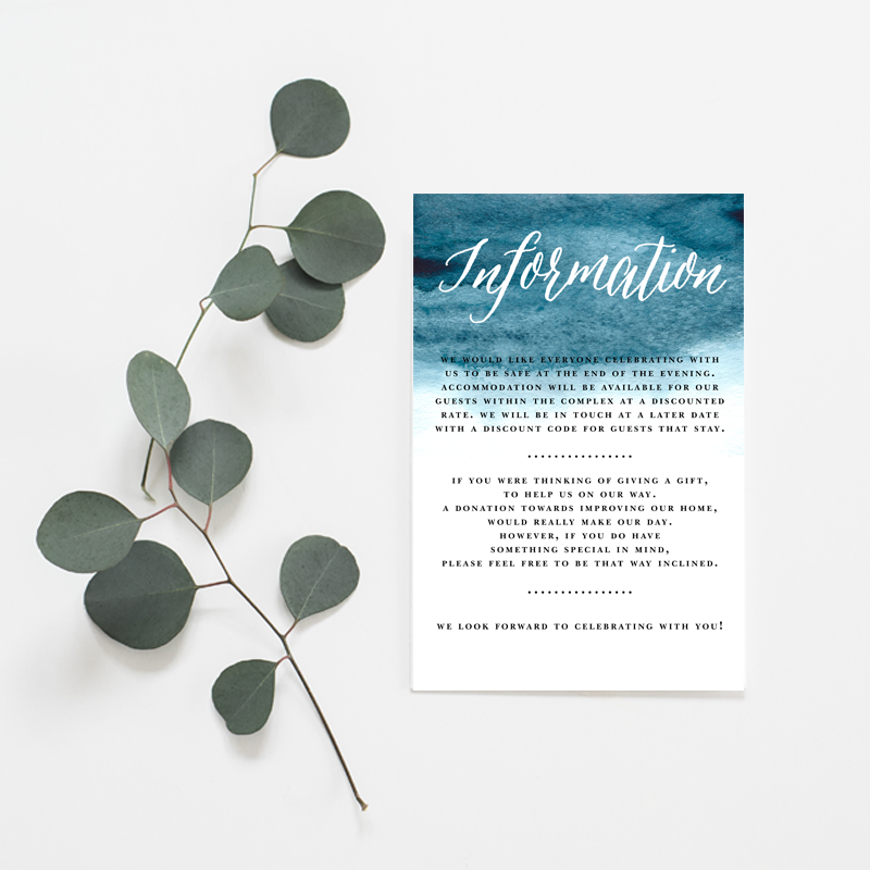 Blue Watercolour Wedding Invitation Suite - Misiu Papier