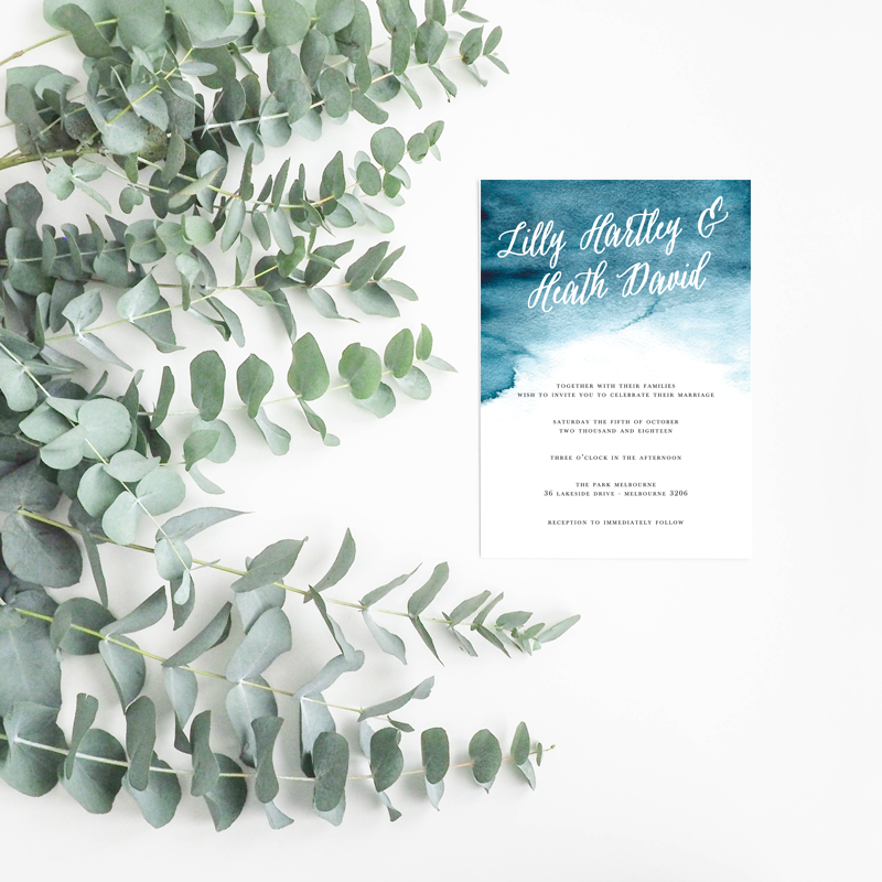 Blue Watercolour Wedding Invitation Suite - Misiu Papier
