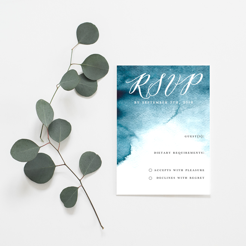 Blue Watercolour Wedding Invitation Suite - Misiu Papier