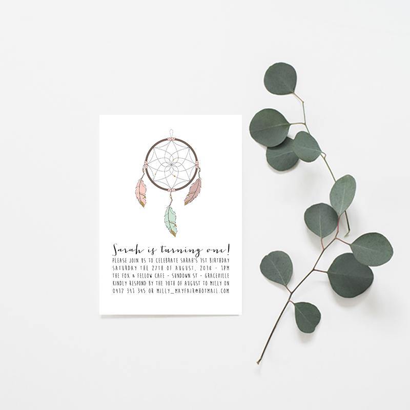 Dreamcatcher Childrens Birthday Invitation - Misiu Papier