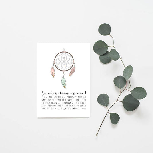 Dreamcatcher Childrens Birthday Invitation - Misiu Papier